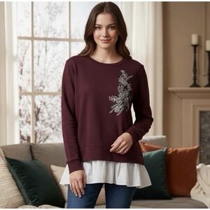 Anthropologie Calligraphie Rhinestone Ruffle Sweatshirt S Missing 1 Stone